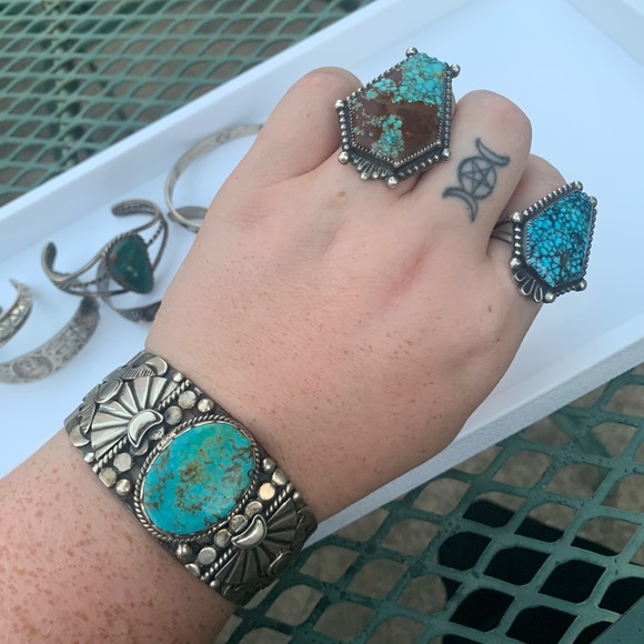 Sterling silver kingman turquoise bracelet stamped men’s jewelry southwest - Picture 8 of 8